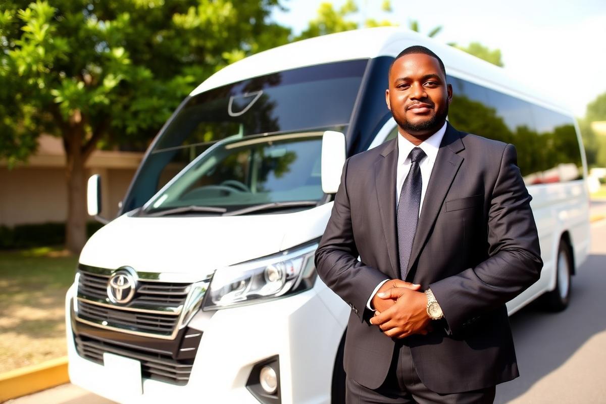 Professional Thulamo driver next to Toyota Quantum minibus